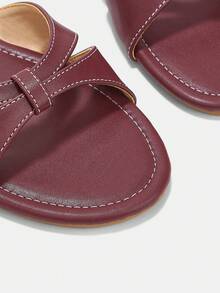 CUCCOO CURVES Simple Round Toe Cross-Knot Trim Flat Bottom Wide Last Slippers, Contrasting Colors Coarse Car Line Open-Toed Sandals For Women's Summer Wear - Burgundy - View 6