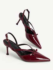 CUCCOO CHICEST Burgundy Patent Leather Back Empty High Heels Women - Burgundy - View 4