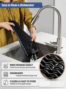 Silicone Drain Pad, Foldable Kitchen Drying Pad, Tableware Drain Pad, Sink Non-Slip Pad, Thermal Insulation, Shock Absorption, Sound Insulation, Desktop Thermal Insulation Pad, Foldable And Curly For Easy Storage, Kitchen Essentials. - Multicolor - View 3