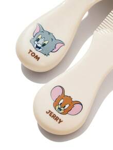 TOM & JERRY X SHEIN 2 件套柔软发刷和梳子套装，轻柔去除头发缠结，防止乳痂，同时保护宝宝的柔软部位 - 杏色 - 查看 8