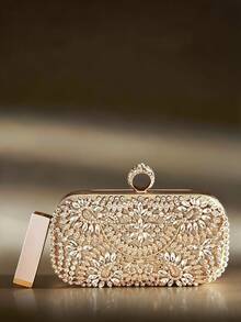 Soiraine Ladies Fashionable Luxury Exquisite Shining Gold Rhinestone Clutch Handbag Carry Dinner Bag, Elegant Wedding Party Ball Banquet - Gold - View 5