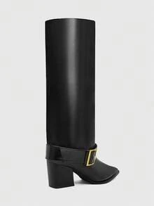 Daringsoles Ladies Autumn And Winter New Simple Crocodile Pattern Thick Heel Elegant Party Afternoon Tea Date Holiday Ladies Knee-High Boots - Black - View 3