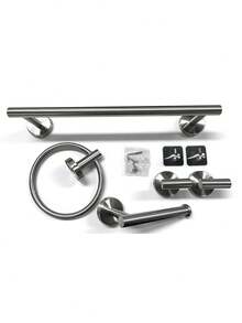 European Style Bathroom Storage Set Includes Stainless Steel Towel Ring, Towel Bar, Toilet Paper Holder, Robe Hook, Wall Hooks, And Multi-Function Hanging Rod. - Multicolor - View 13
