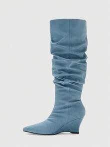CUCCOO BIZCHIC Ladies Pointed Heel Knee Boots Party Party Boots Sexy Fashion Boots Blue Boots Winter Boots - Blue - View 3