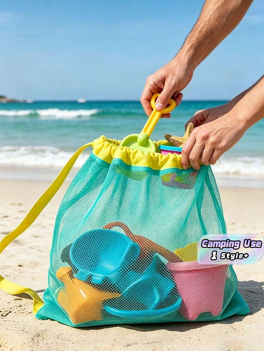 1 Mesh Beach Bag Shell Series Zipper Adjustable Strap For Shells Toys Swimming Gear Cruise Travel Camping Summer Holiday Must Have Accessory - Beach bag - View 1