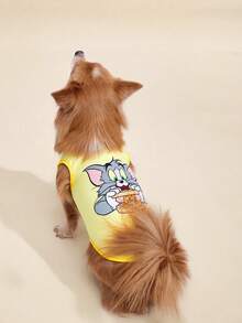 TOM & JERRY X SHEIN Cute Cat & Mouse Print Yellow Pet Vest - Yellow - View 3