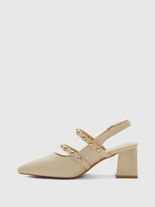 CUCCOO BIZCHIC Retro Rivet Double Strip Pointed Back Empty High Heel Shoes Apricot Coarse Heel Commuting Back Trip Strap Women's Shoes - Apricot - View 3