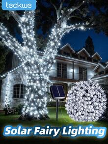 Teckwe Lampu Hias Halloween Tenaga Surya 200 LED, Lampu String LED Ungu/Oranye/Putih, 8 Mode, Lampu String Berkelap Tahan Lama, Cocok Untuk Rumah, Taman, Halaman, Halloween, Dekorasi Liburan di Halaman Rumput - Putih - View 1