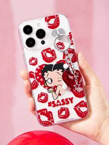 Betty Boop x SHEIN 卡通圖案透明吊飾手機殼，防摔保護 11-17 手機殼 - 彩色 - 查看 2
