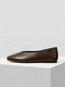 MOTF PREMIUM WOMEN'S FRENCH FASHION BALLET FLAT SQUARE TOE V-NECK MARY JANE SHOES, COFFEE COLOR, VERSATILE ELEGANT FOR DATING AND COMMUTING - Coffee Brown - View 6
