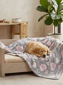 PETSIN 1pc Soft Warm Pet Blanket With Cute White Star Print On Pink Background, Suitable For Cats And Dogs - Gray pink love - View 6
