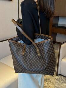 SIENNITY 2026 New Western-Style Fashionable Monogram Color-Block Large-Capacity Tote/Travel/Shopping Bag – Suitable For Women's Daily Use, Student School Bag - coffee color - View 5