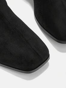 CUCCOO CURVES Women's Square Toe Gloss Design Everyday Versatile Fashion Wide Last Thick High Heel Boots - Black - View 7