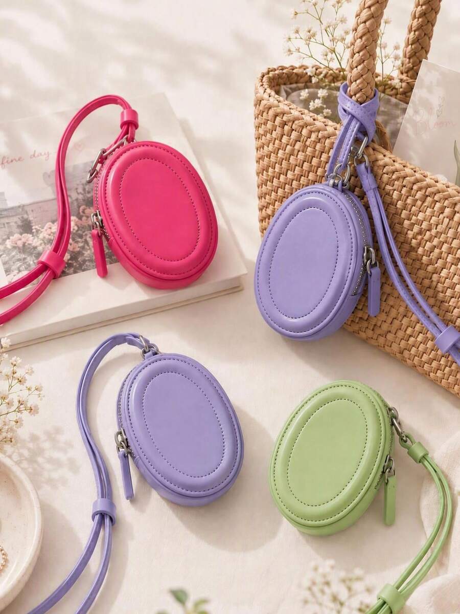 Haus Hana Round Case Jewelry Pouch, Unique Design Crossbody Bag, Versatile Neck Hanging Decor Waist Bag, Lipstick Key Earphone Storage Bag - Multicolor - View 1