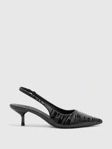 CUCCOO BIZCHIC Women's Slingback Kitten High Heels Closed Pointed Backless Shoes, Suitable For Weddings, Parties, And Commuting - Black - View 4