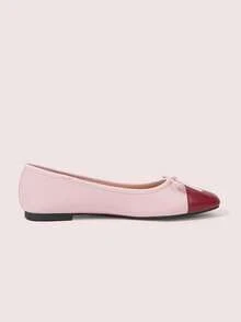 CUCCOO DOLLMOD Women's Bowknot Decorative Color-Matching Ballet Flats, Square Toe Color-Contrasting Toe Toe Slip-On Flats, Elegant Daily Office Women's Shoes - Soft pink - View 5