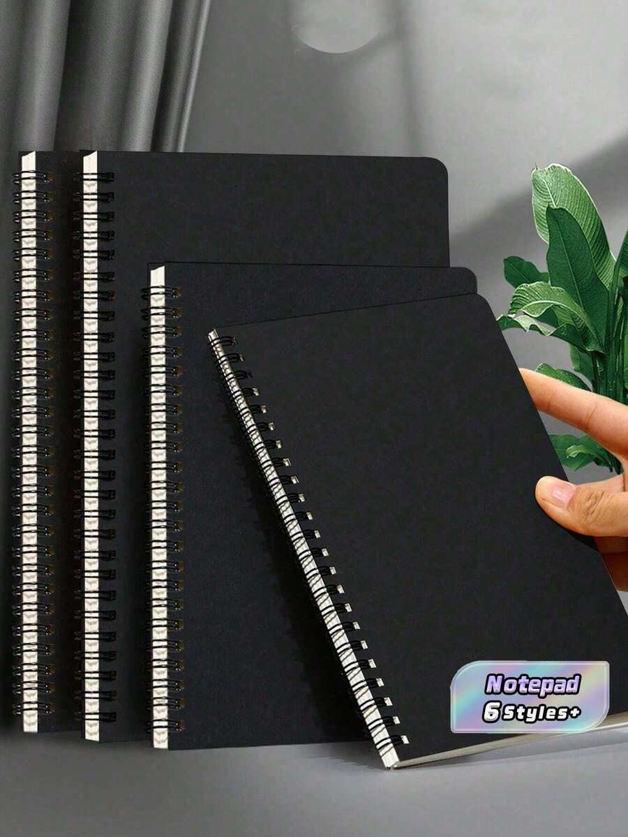 1pc A5 B5 Size Kraft Paper Spiral Notebook Thickened Paper Durable Writing Journal Office Notepad For Student School Daily Record Planning Note Taking Stationery Supplies - Black - View 1