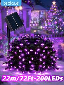 Teckwe 200 LED Luces Decorativas Solares de Halloween, Luces de Cadena LED Púrpura/Naranja/Blanco, 8 Modos, Luces de Cadena Centelleantes de Larga Duración, Adecuadas para el Hogar, Jardines, Patios, Halloween, Decoraciones Festivas del Césped - Morado - Ver 9