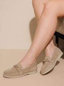 CUCCOO CURVES Women's Round Toe Eight-Character Belt Design Daily Versatile Fashion Wide Last Flat-Soled Shoes - Dark apricot - View 4