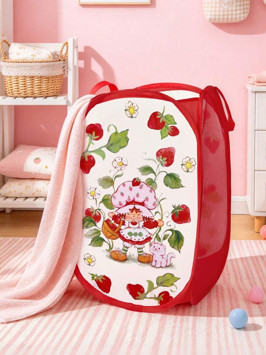 Strawberry Shortcake X SHEIN Polyester Fiber Foldable Storage Basket - Pop-Up Portable Storage Basket, Household Multi-Functional Storage Box, Suitable For Clothing, Toys, Sundries Sorting, Light, Durable And Easy To Clean, Suitable For Bedrooms, Living Rooms, - Beige - View 1
