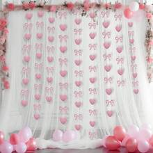Glitter Heart Bow Decorations, 24PCS, Hanging Ornaments For Valentine's Day, Wedding & Birthday Party Backdrop, Pink Garland - pink - View 2