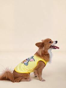 TOM & JERRY X SHEIN Cute Cat & Mouse Print Yellow Pet Vest - Yellow - View 6