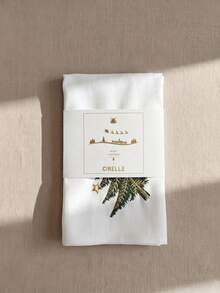 Cirelle 2/4pcs Christmas Embroidered Cloth Napkins, Poly Linen Blend Dinner Napkins With Gold Star Christmas Tree Embroidery, Rustic Farmhouse Holiday Cloth Napkins For Christmas Dinner, Holiday Party Table Decor - Multicolor - View 3