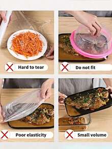 100pcs Stretchable Food Preservation Covers (Random Packaging), Easy-To-Use Vegetable Covers, Refrigerator Freshness And Moisture Retention Tool, Alternative To Plastic Bags, Fruit Preservation, Antibacterial - White - View 8