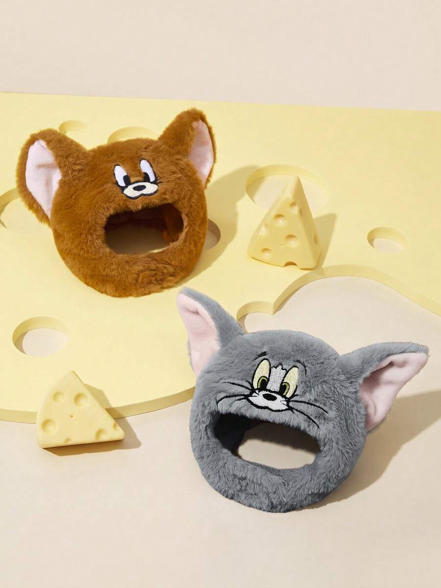 TOM & JERRY X SHEIN 1 Cute Cartoon Plush Embroidered Pattern Pet Hat Headgear, A Variety Of Sizes To Choose From, Suitable For Cats, Suitable For Dogs, Tom, Jerry, Cheese. - Multicolor - View 1