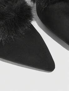 CUCCOO SZL Pointed Plush Decorative Lace-Up Wedge Heels, Black Suede With Buckle-Back Women's High Heels, Suitable For Parties And Evening Wear - Black - View 2