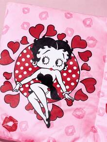 Betty Boop x SHEIN 1個書本造型抱枕，劇情印花，書包形狀，適合沙發、房間、汽車，柔軟抱枕 - 紅色 - 查看 5