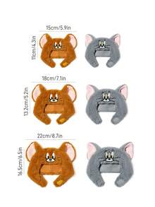 TOM & JERRY X SHEIN 1 Cute Cartoon Plush Embroidered Pattern Pet Hat Headgear, A Variety Of Sizes To Choose From, Suitable For Cats, Suitable For Dogs, Tom, Jerry, Cheese. - Multicolor - View 7
