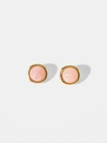 MOTF PREMIUM PINK RESIN, SQUARE ROUNDED STUD EARRINGS. - Pink - View 6