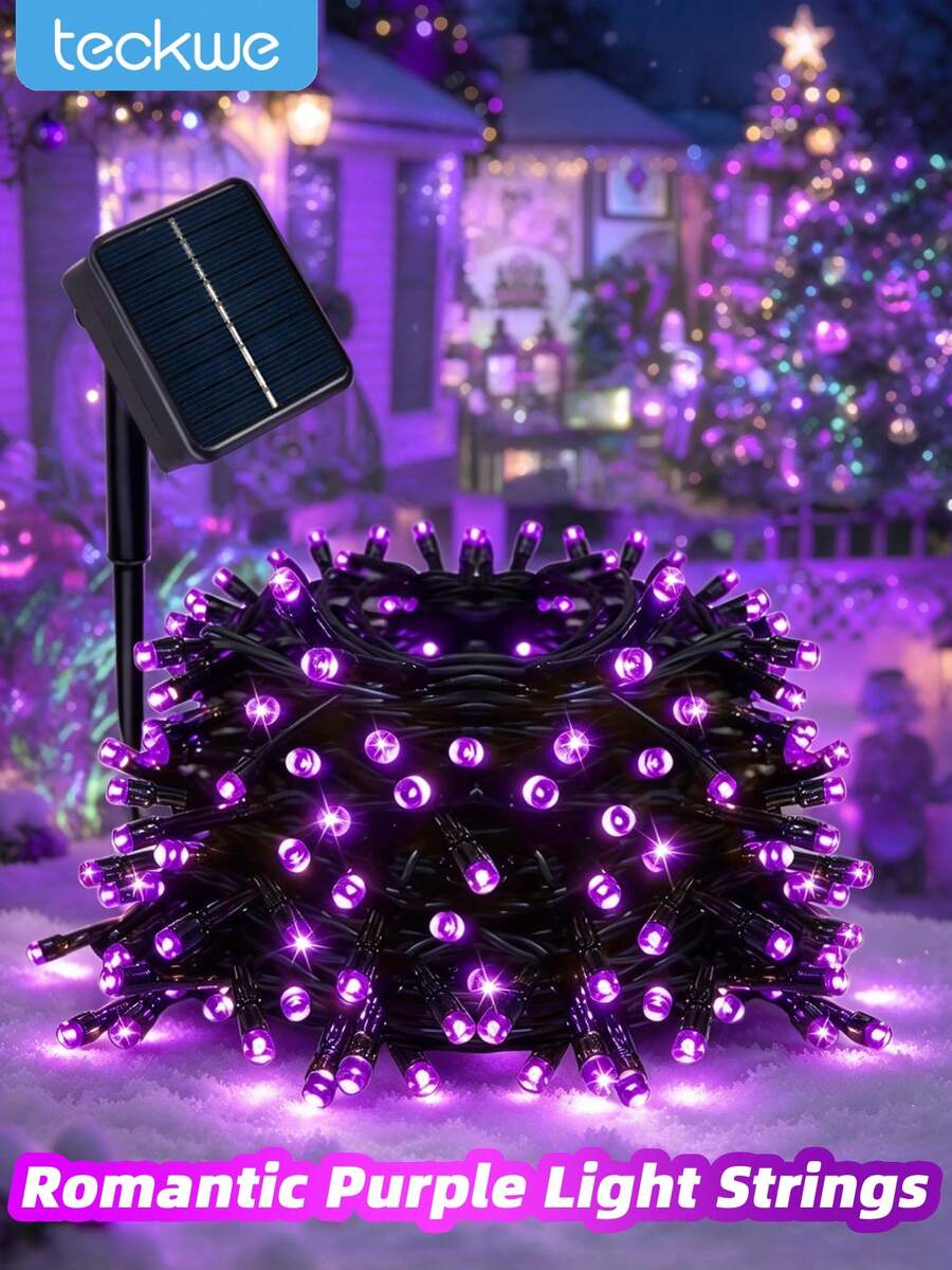 Teckwe 200 LED Luces Decorativas Solares de Halloween, Luces de Cadena LED Púrpura/Naranja/Blanco, 8 Modos, Luces de Cadena Centelleantes de Larga Duración, Adecuadas para el Hogar, Jardines, Patios, Halloween, Decoraciones Festivas del Césped - Morado - Ver 1