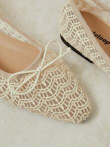 Styleloop New In Spring And Summer, Fashionable And Casual, Breathable And Hollowed Out, Bow Wave Pattern Round Toe Flats, Casual And Versatile Fall Shoes - Apricot velvet apricot spray pattern - View 10