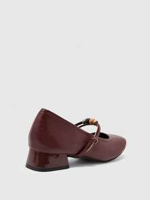 CUCCOO BIZCHIC Women's Beaded Buckle Block Heel Brown Low Heel Flats With Square Toe, Retro Style For Commuting, Daily Wear, Dating, And Vacation, Versatile Flats - Burgundy - View 9