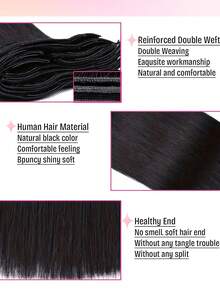 220G 8pcs/Set Remy Human Hair Straight Clip In Hair Extensions - Natural Black Color - 14-26 Inch Available - Full Head For Women Halloween Party Hairstyle - Natural Black - View 9