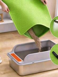 1PC EVA Double Layer Cat Litter Mat, Integrated Single Opening Washable Litter Catching Mat For Indoor Cats, Non-Slip Waterproof Reusable Pet Supplies, Easy Clean Litter Box Floor Protector, Traps Litter Reduce Mess, Home Cat Accessory - Green - View 4