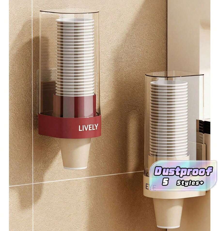 2-In-1 Dual-Purpose Wall-Mounted & Tabletop Disposable Paper Cup Holder; Features A Self-Adhesive Backing For Damage-Free Installation Without Drilling; Space-Saving, Pull-Out Design For Easy Access To Plastic Cups; Ideal For Home Kitchens, - Multicolor - View 1