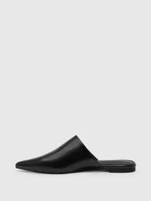 CUCCOO BIZCHIC Stylish And Simple Black Bright Leather Bag Head Half Slippers Commuter Pointed Flat Women's Shoes - Black - View 3