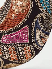 SHECARRY Ladies Fashionable Elegant Classic Retro Gold Silk Embroidery Thread Colored Cashew Flower Pattern Shoulder Bag, Daily Dating Shopping Afternoon Tea - Black - View 6