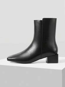 MOTF PREMIUM SIDE ZIPPER DESIGN, LUXURY FASHION, SQUARE TOE DESIGN, THICK HEEL DESIGN, AND ANKLE BOOTS. - Black - Color - View 2