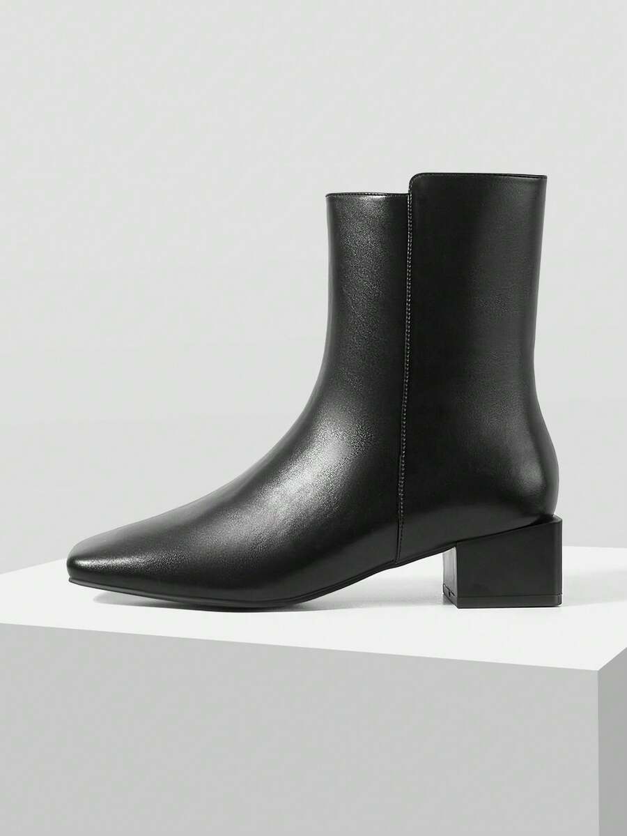 MOTF PREMIUM SIDE ZIPPER DESIGN, LUXURY FASHION, SQUARE TOE DESIGN, THICK HEEL DESIGN, AND ANKLE BOOTS. WINTER BOOTS - Black - Color - View 2