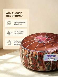 1pc Bohemian Floral Embroidered Storage Ottoman (Without Filling), Soft Hidden Clothing And Toy Storage, Waterproof Pu Leather, Providing Comfortable Experience For Every Home Space, Suitable For Living Room, Bedroom, And Entryway, Single Piece For - Coffee Brown - View 1