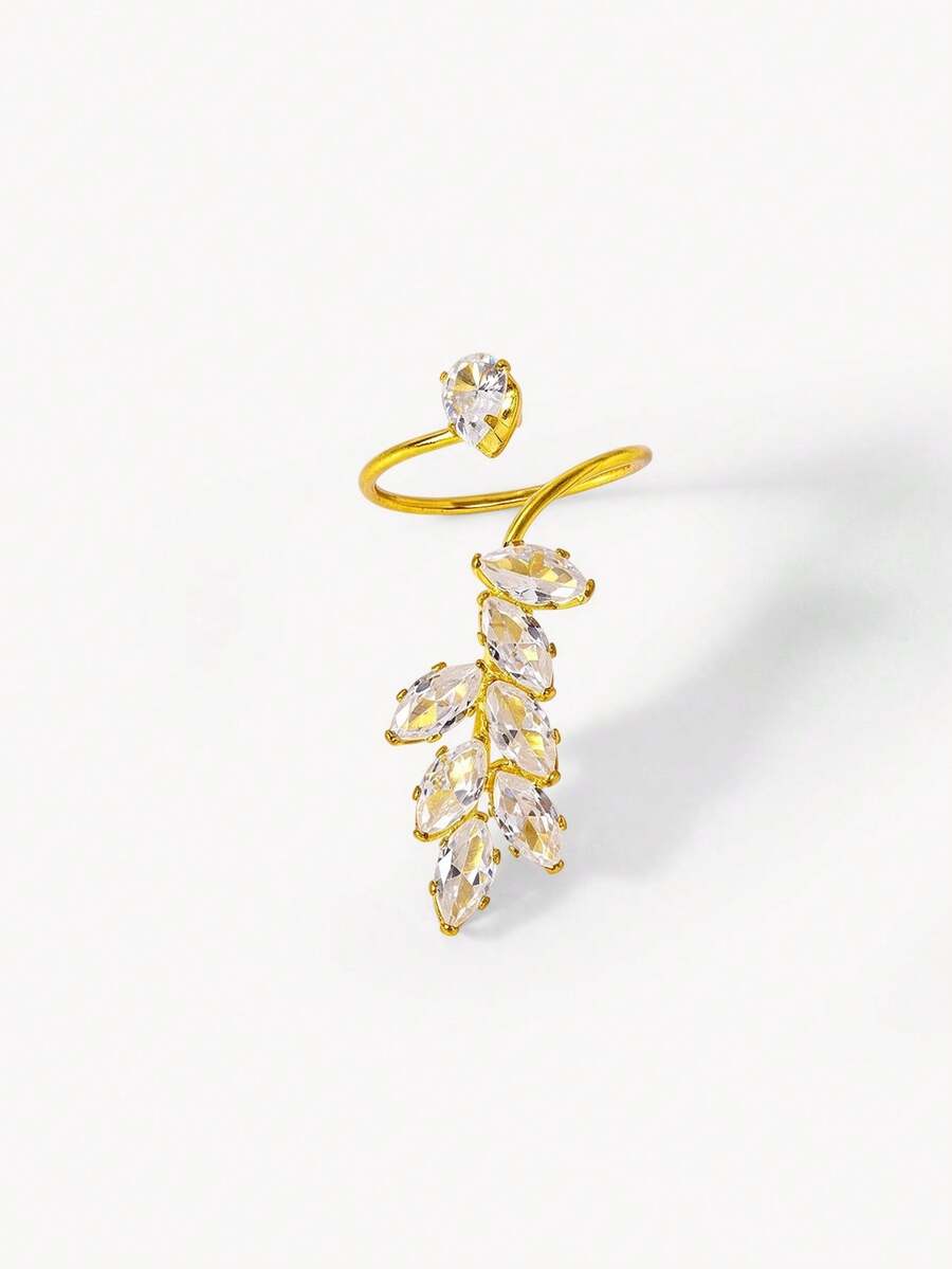 Opalesca Nhẫn hở đính kim cương hình lá bao quanh - Vàng - Xem 1