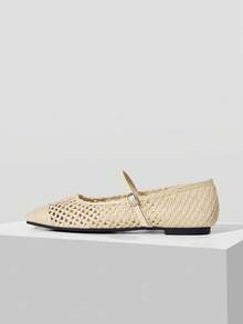 MOTF PREMIUM WOMEN'S NEW WOVEN HOLLOW SQUARE TOE FLAT-SOLED SHOES, APRICOT ELEGANT AND VERSATILE CASUAL SANDALS - Apricot - View 3