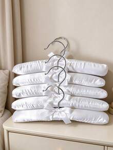 10Pcs White Satin Wrapped Padded Hangers, Thick Soft Foam Shirt Hangers, Smooth Silk Surface, No Shoulder Bumps, Non-Mark Closet Storage Hangers For Sweaters - White - View 2