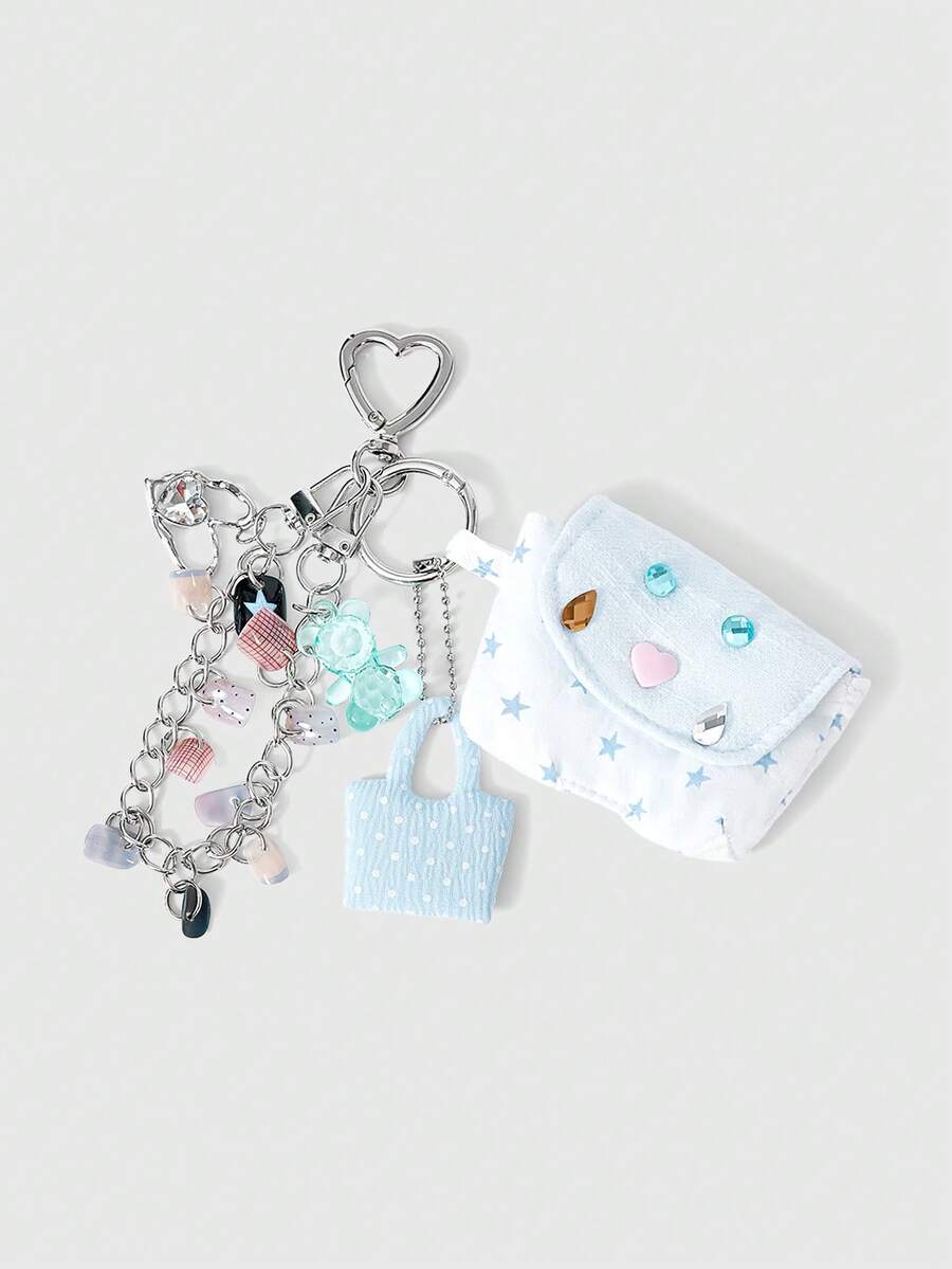 ROMWE Kawaii Y2K Manicure Chain Bear Love Bag Pendant - Blue - View 1