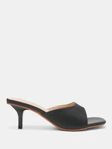 CUCCOO CURVES Women's Square Toe Electroplated Heel White Slip-On Fattened High-Heeled Sandals - Black - View 5