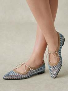Styleloop Spring And Summer New Fashion Hollow, Holiday Style, Women's Flat-Soled Shoes, Small Square Toe With Thin Belt Mesh Design, Comfortable Fall Shoes - Khaki velvet blue mat - View 4